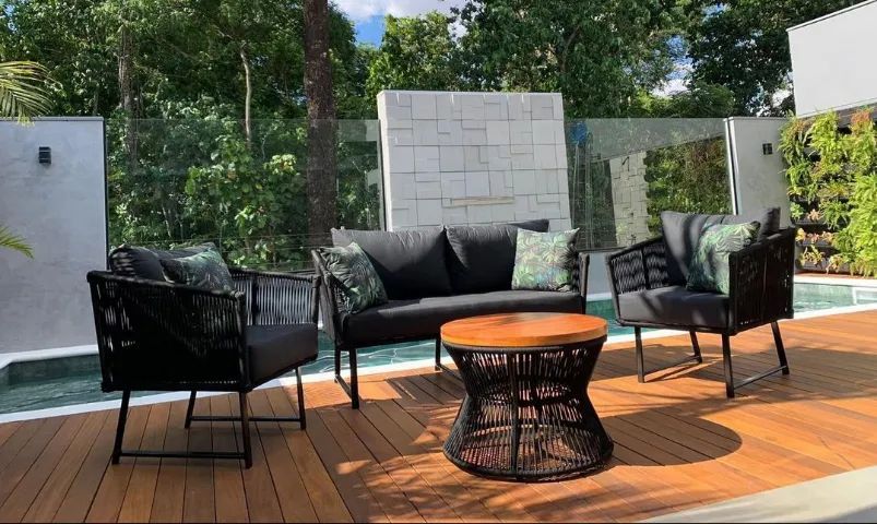Conjunto sofá em corda náutica preto