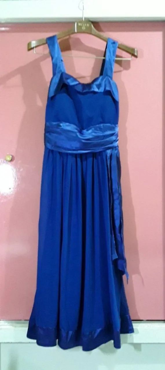 Vestido Azul Longo com Detalhe em cetim - Foto 2