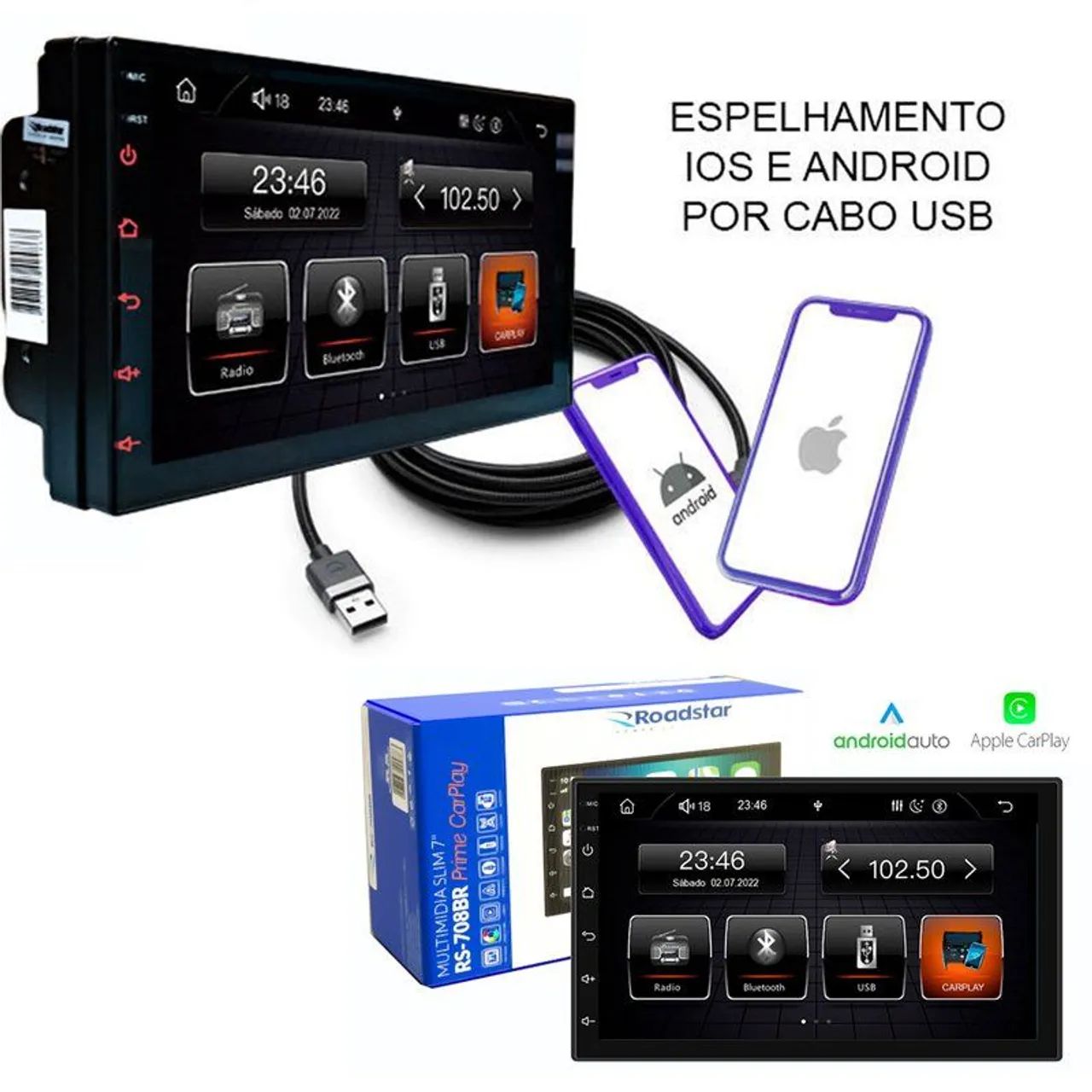 Aparelho Dvd 9 polegadas central multimidia carplay android - tela som carro radio  - Foto 3