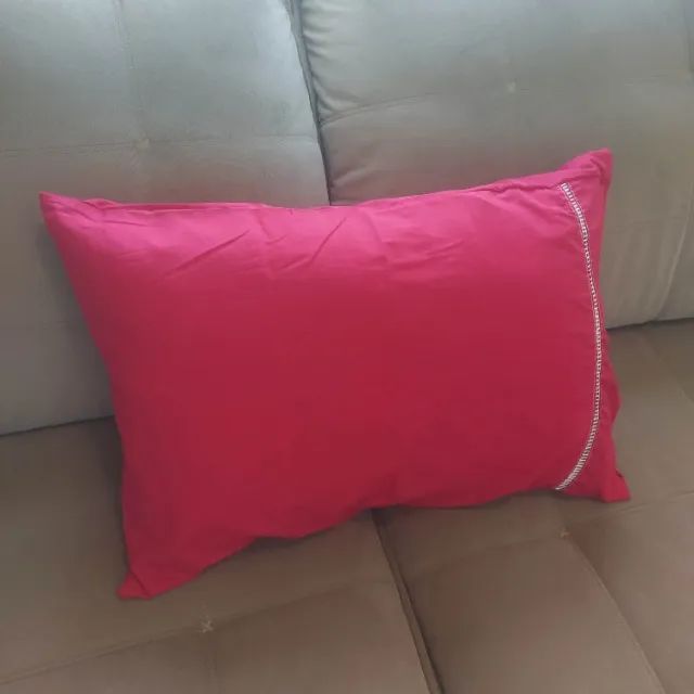 KIT 2 Fronha Avulsa 100% Algodão Percal 250 Fio Ponto Palito Vermelho Envio Correios Moto - Foto 5