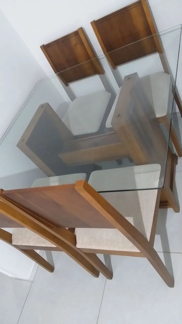 Mesa de Jantar de Vidro com 4 Cadeiras 1,10 x 1,10