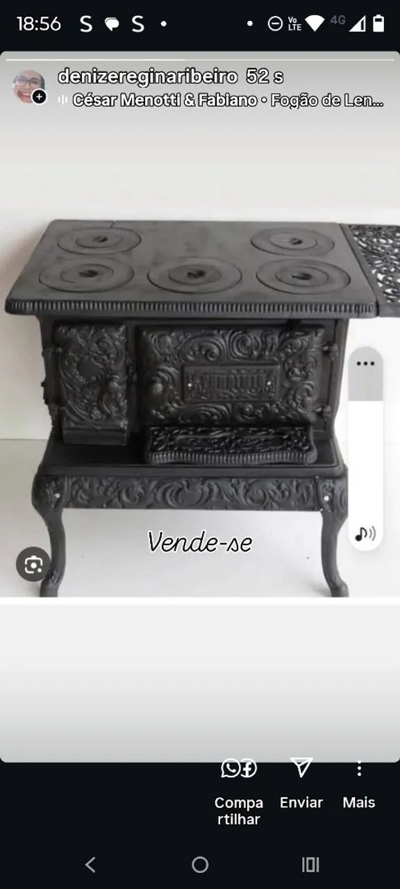Fogão de lenha de ferro.Excelente estado, só precisa de uma limpeza .Denize *