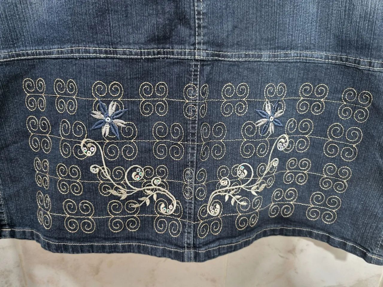 Saia Jeans Bordada - Foto 2