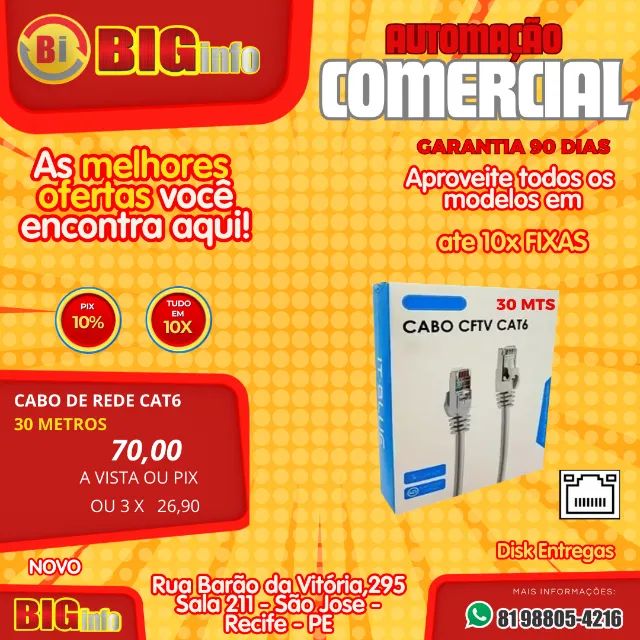 Cabo Rede Cat6 Blindado 30 Metros