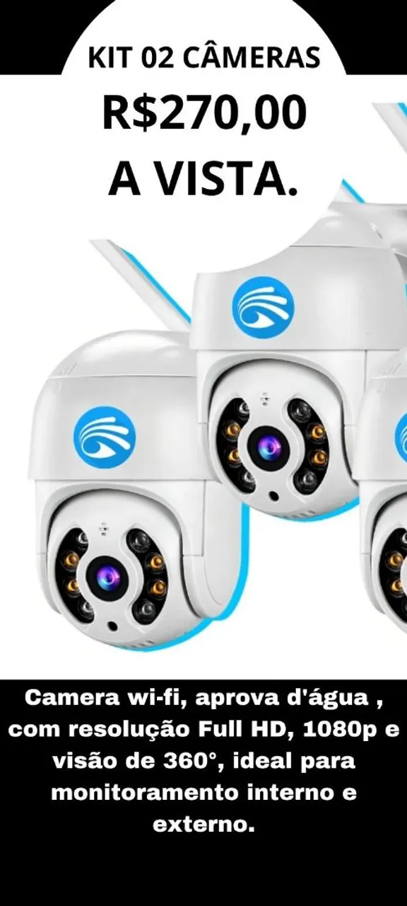 Kit 02 Câmeras Wi-Fi Full HD 1080p 360°