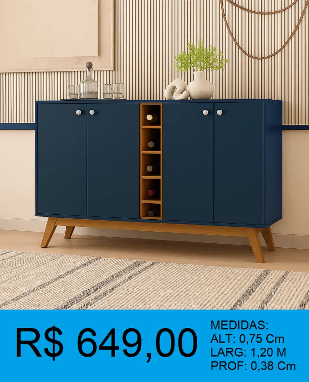 Aparador retro buffet 4 portas - compre hoje e receba amanhã 