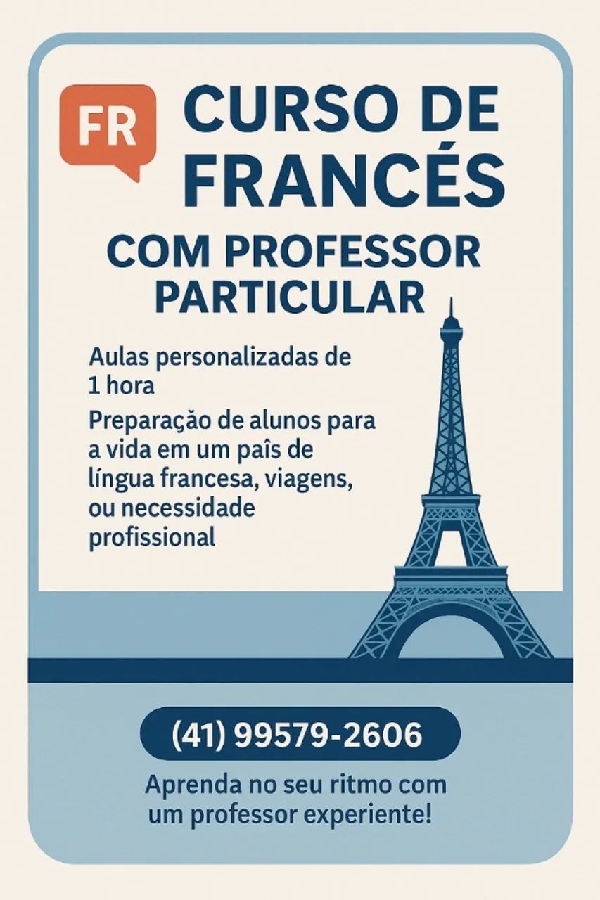 Curso de Francês com professor particular (aulas de 1 hora)