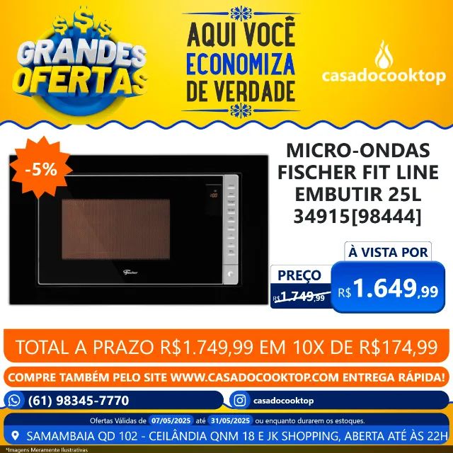 Micro-ondas Fischer Fit Line Embutir 25l Moldura Preta 34915[98444]
