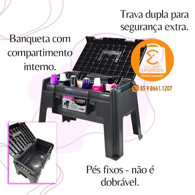 Banqueta Plástica Com Compartimento Multiuso - Foto 3
