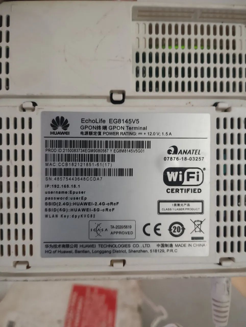 Roteador Huawei Echolife EG8145V5 Funcionando64617598547331122
