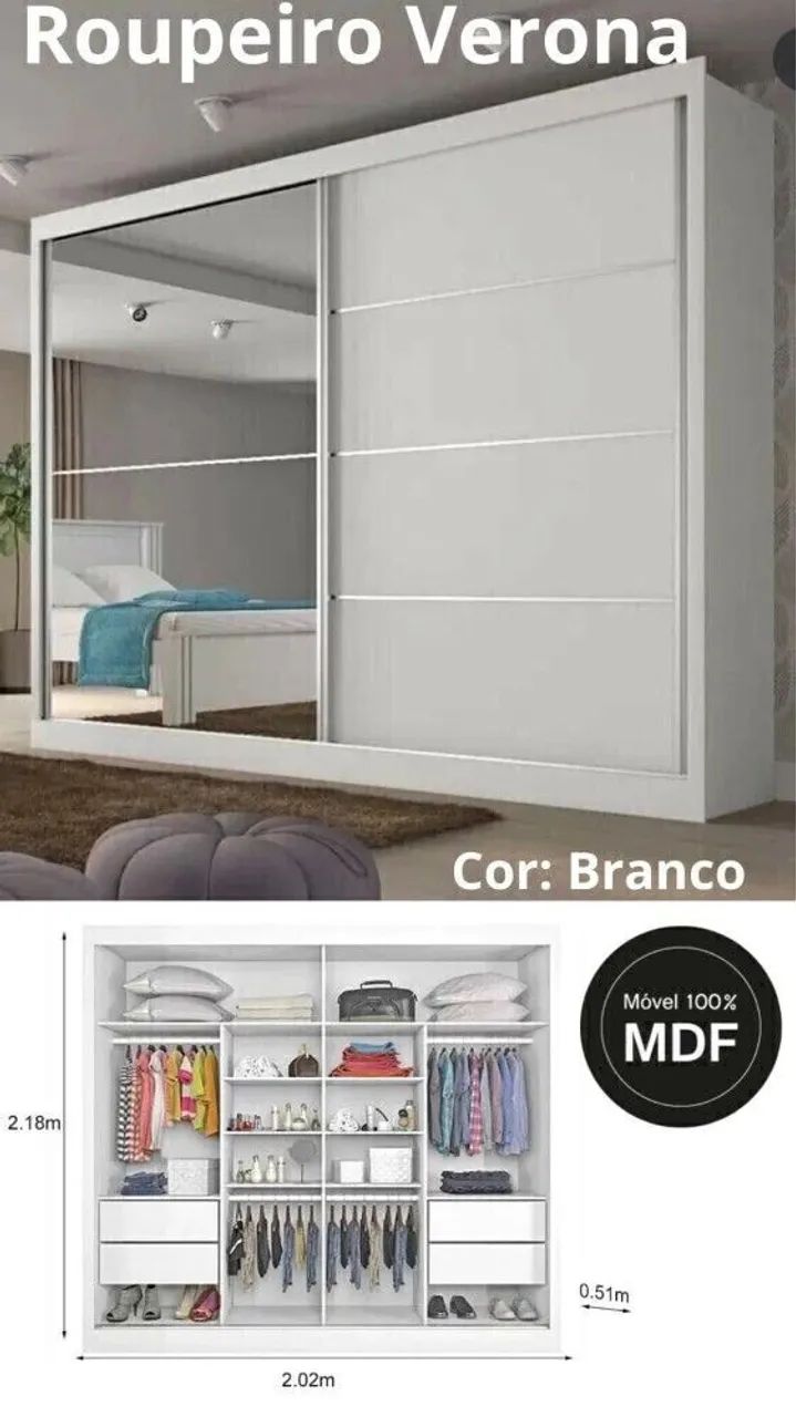 GUARDA ROUPA DE CORRER EM MDF 