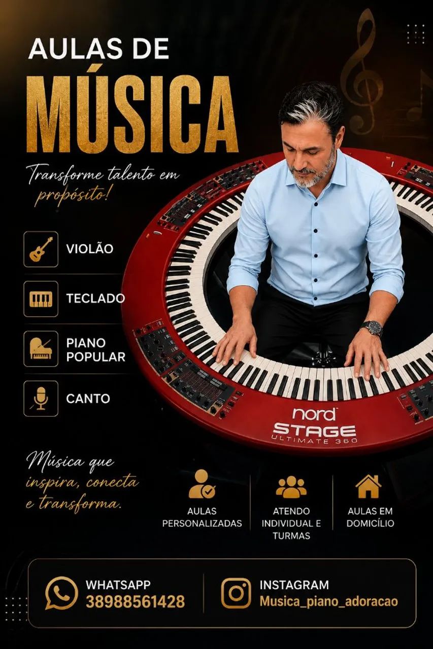 Aulas de violão teclado piano popular e canto 