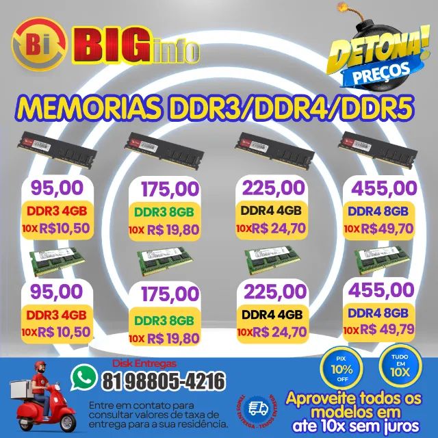 Memoria Notebook DDR3 DDR4 DDR5 Notebook Varias - Em ate 10x Fixas
