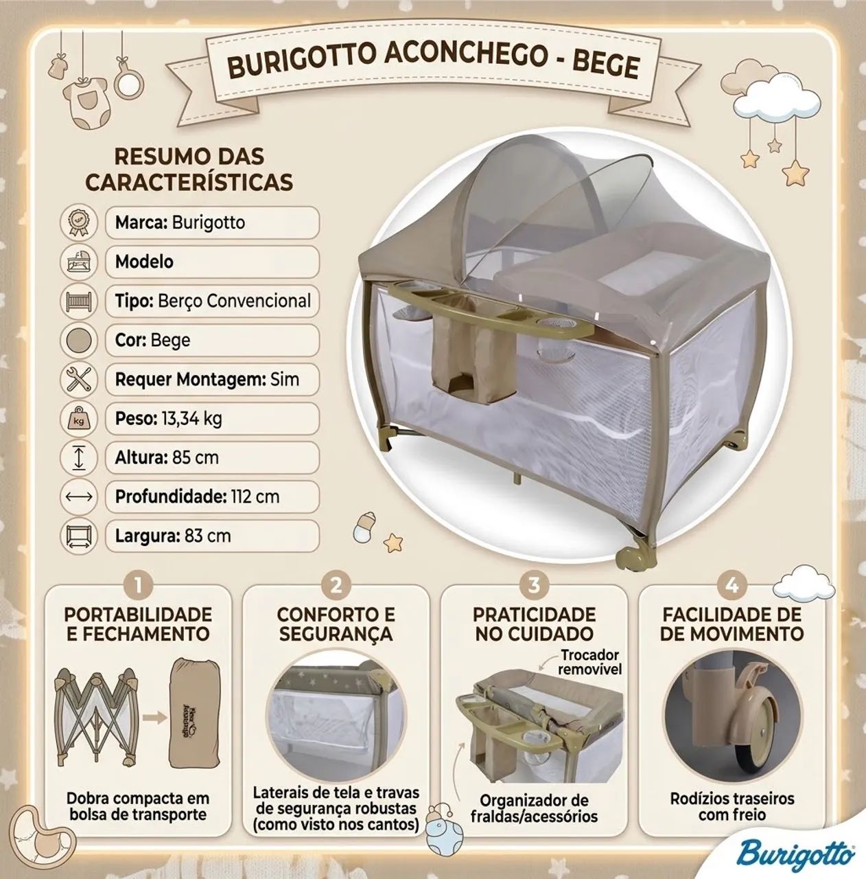 Berço portátil Burigoto Aconchego  - Foto 4
