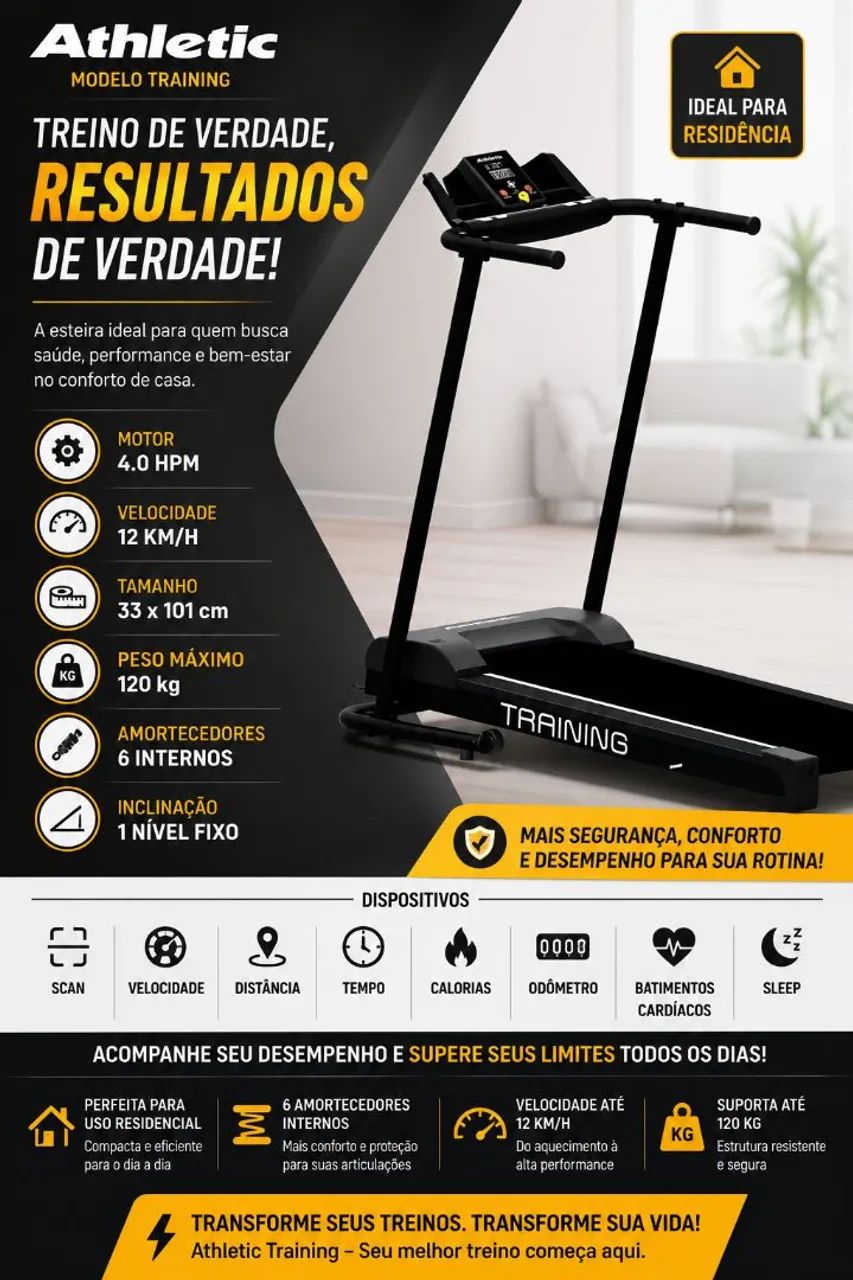 Esteira Athletic Training residencial 120kg