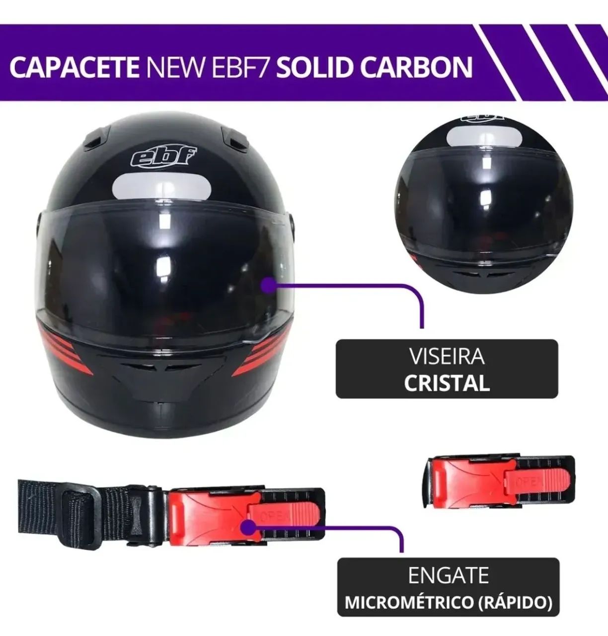 Capacete EBF7 preto c/ vermelho (60) NOVO NA CAIXA - Foto 3