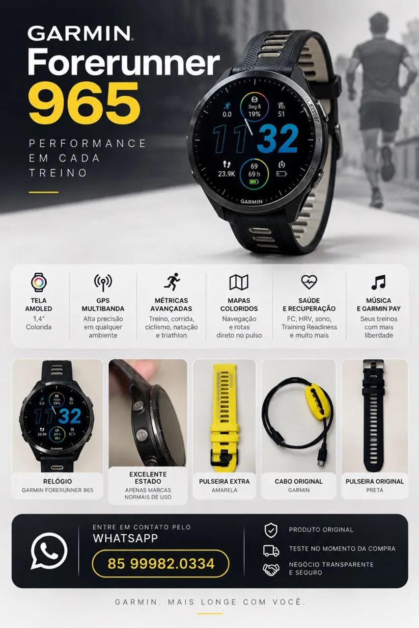 Garmin Forerunner 965 Seminovo + Pulseira Extra