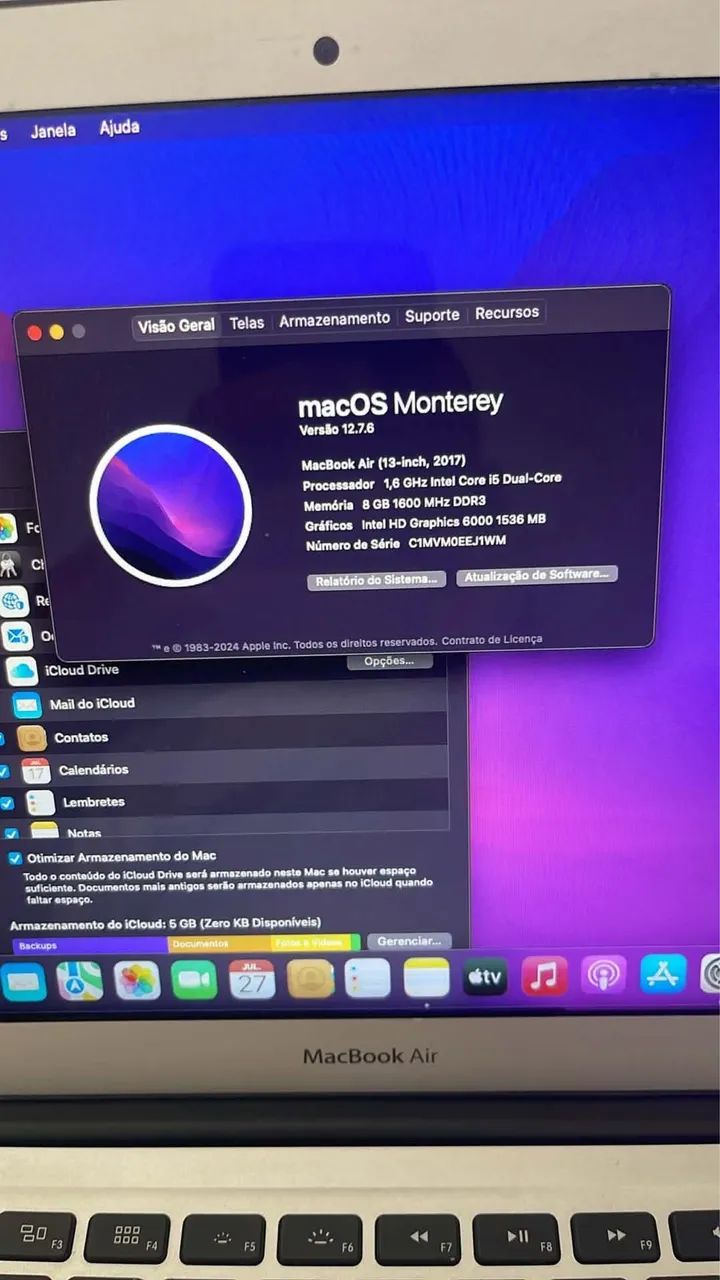 MacBook Air 2017 8gb RAM Core i7 - Bateria, carregador e placa nova  - Foto 2