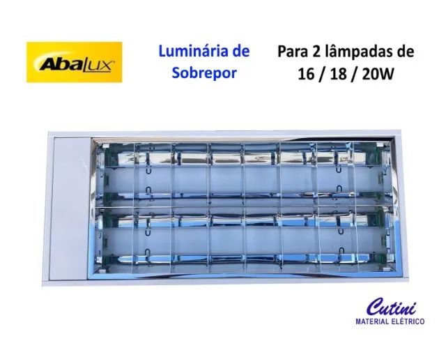 Luminária de Sobrepor C/ Aletas para 2 lâmpadas de 20W - A01 - Branca - T10 - Abalux