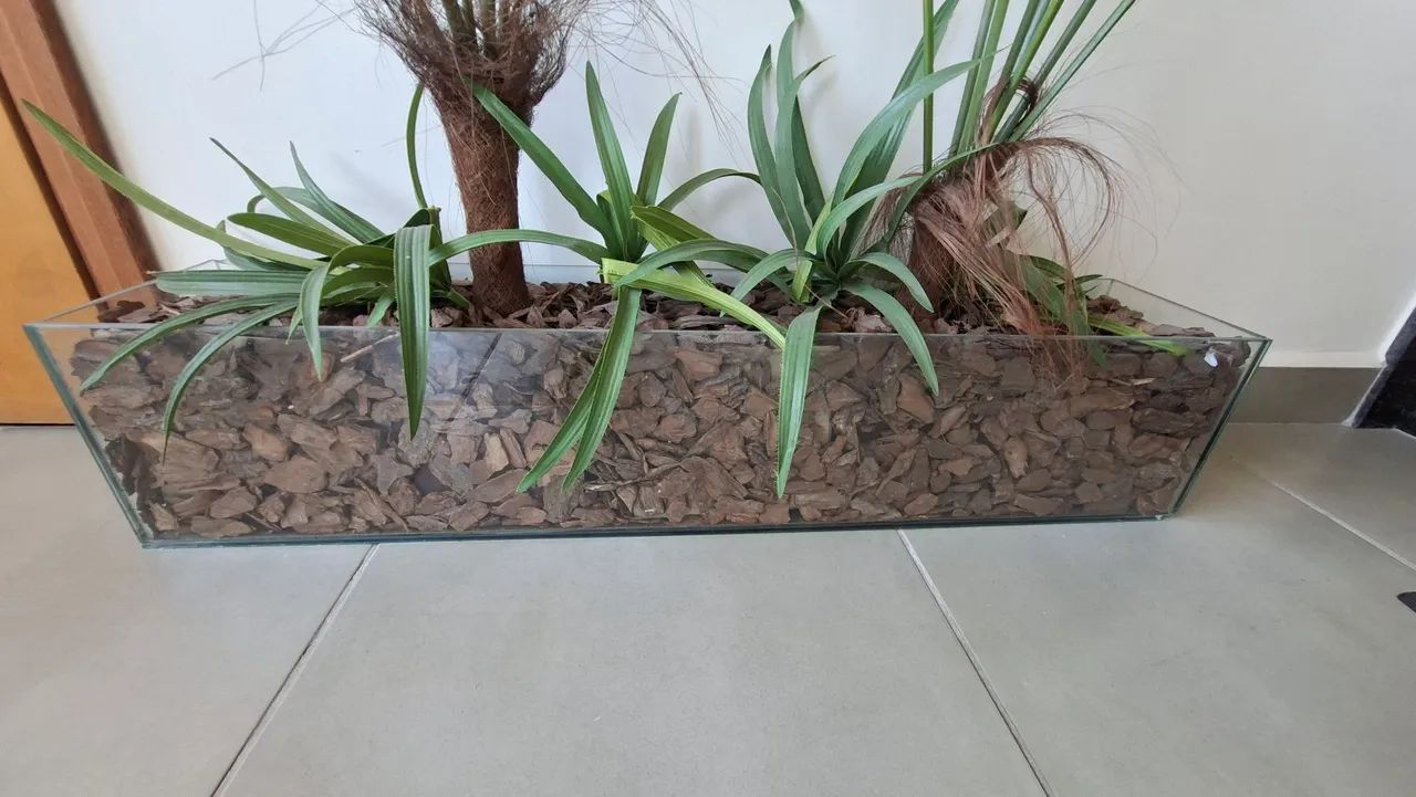 Vaso cachepot vidro retangular decorado com casca de pinus e arranjos  - Foto 4