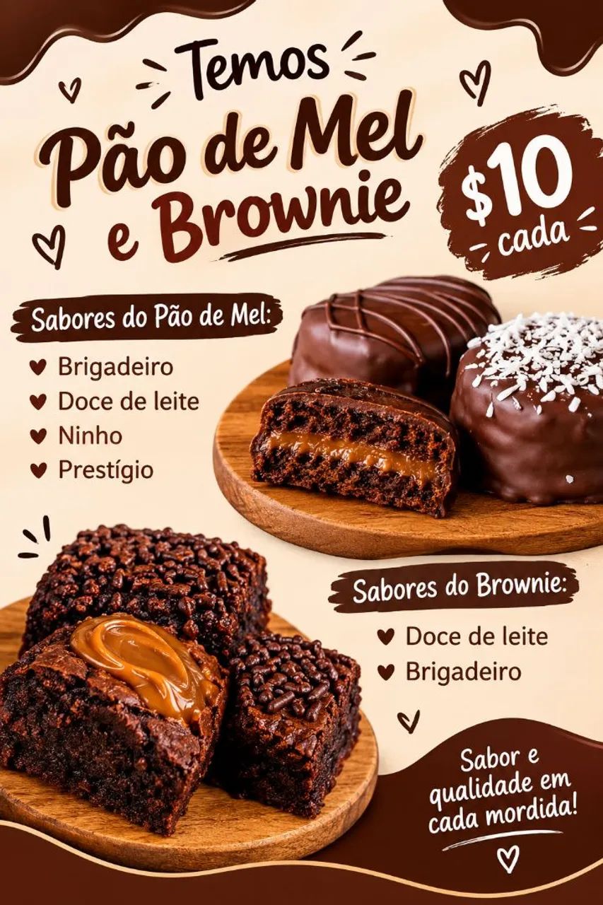 Pão de mel e bruwnie 