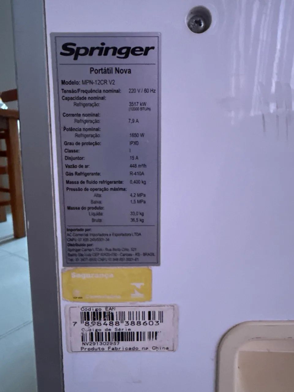 Ar portátil Springer 12000 BTU