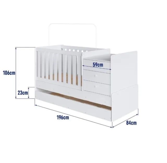 Berço Cama Multifuncional com Cama Auxiliar e Cômoda - Branco - Foto 3