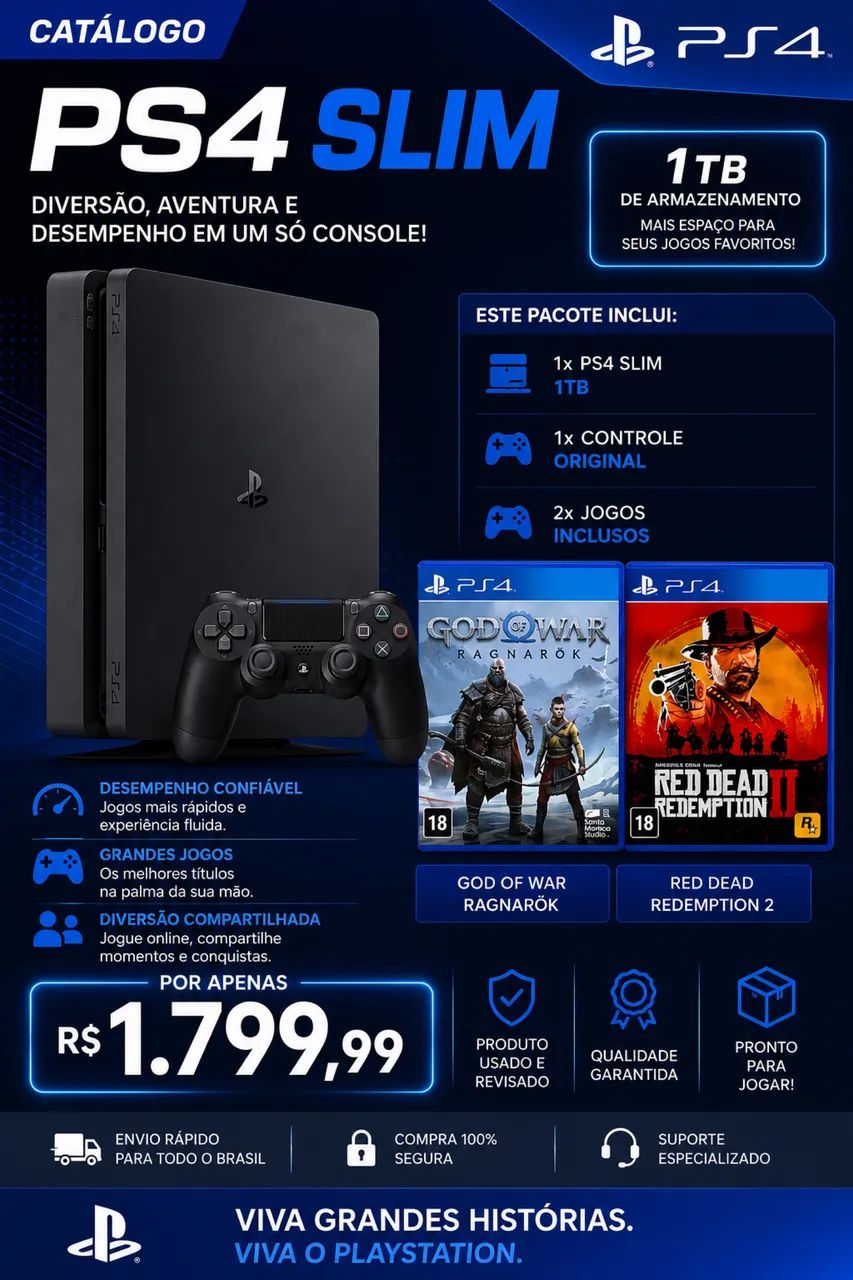 Ps4 com um controle e dois jogos 