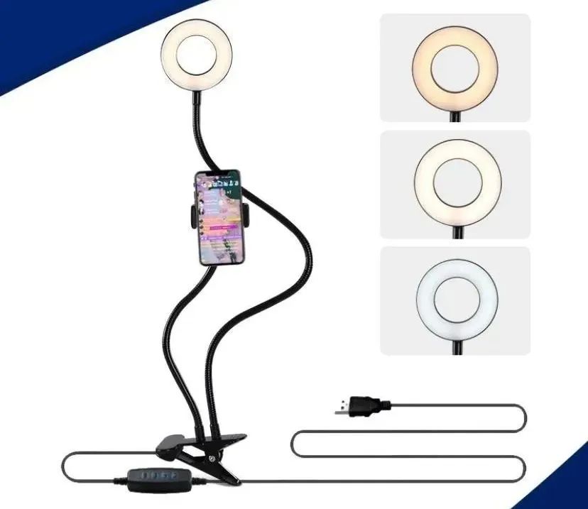 suporte celular ring light usb luminária led para youtubers preto - Foto 5