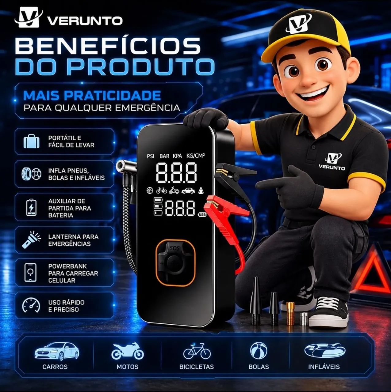 Compressor 150 Psi + Auxiliar De Partida + Powerbank - Foto 3