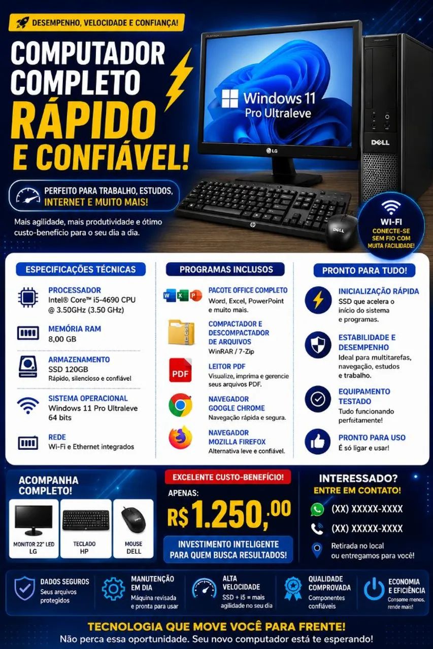 Computador i5 completo roda tudo, monitor led 22p, SSD, 8gb.