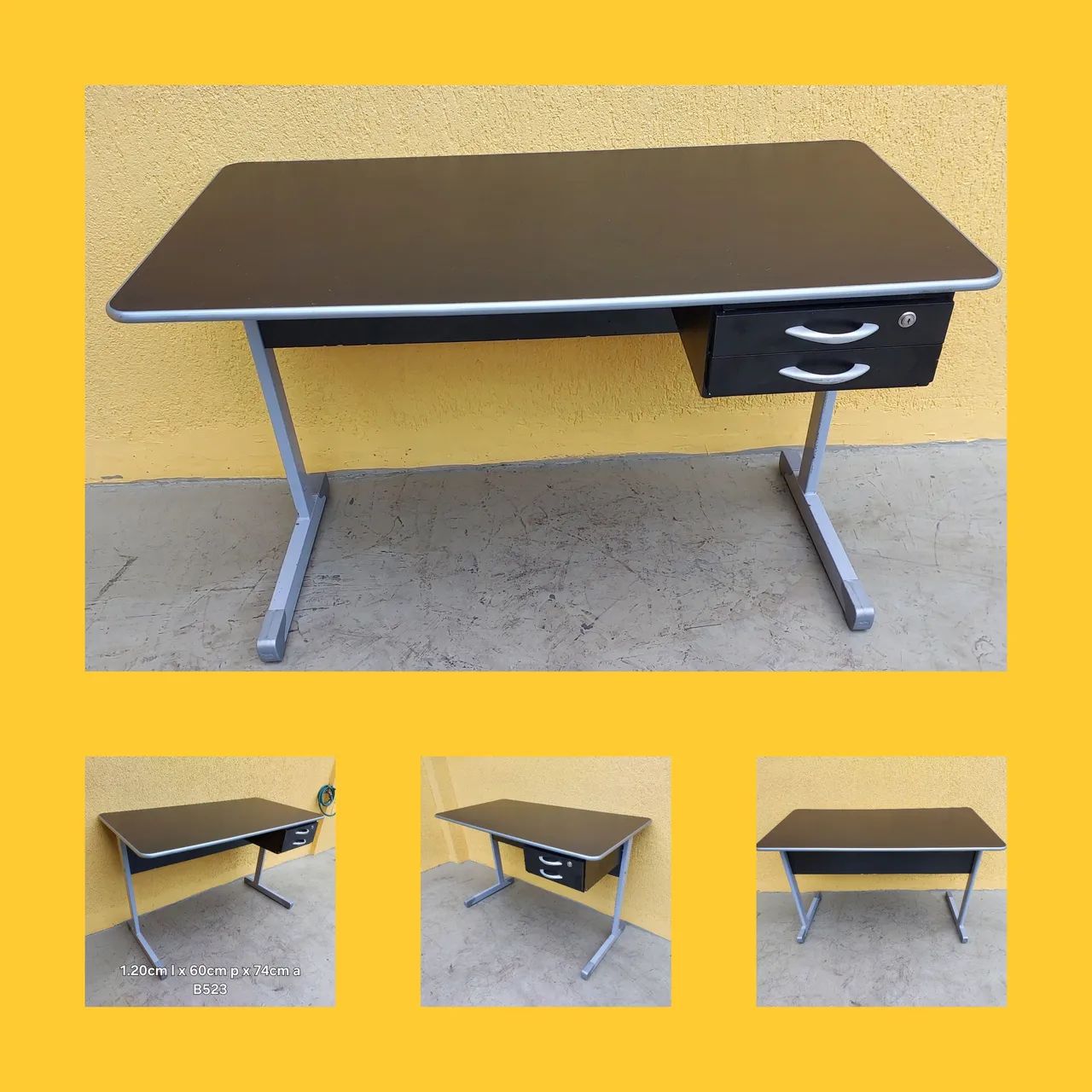 Mesa escritório com gavetas preta