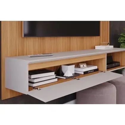Painel Panamá p/ TV de até 60 Polegadas c/ Nicho Nature/Off White e Prateleira - Permóbili - Foto 4