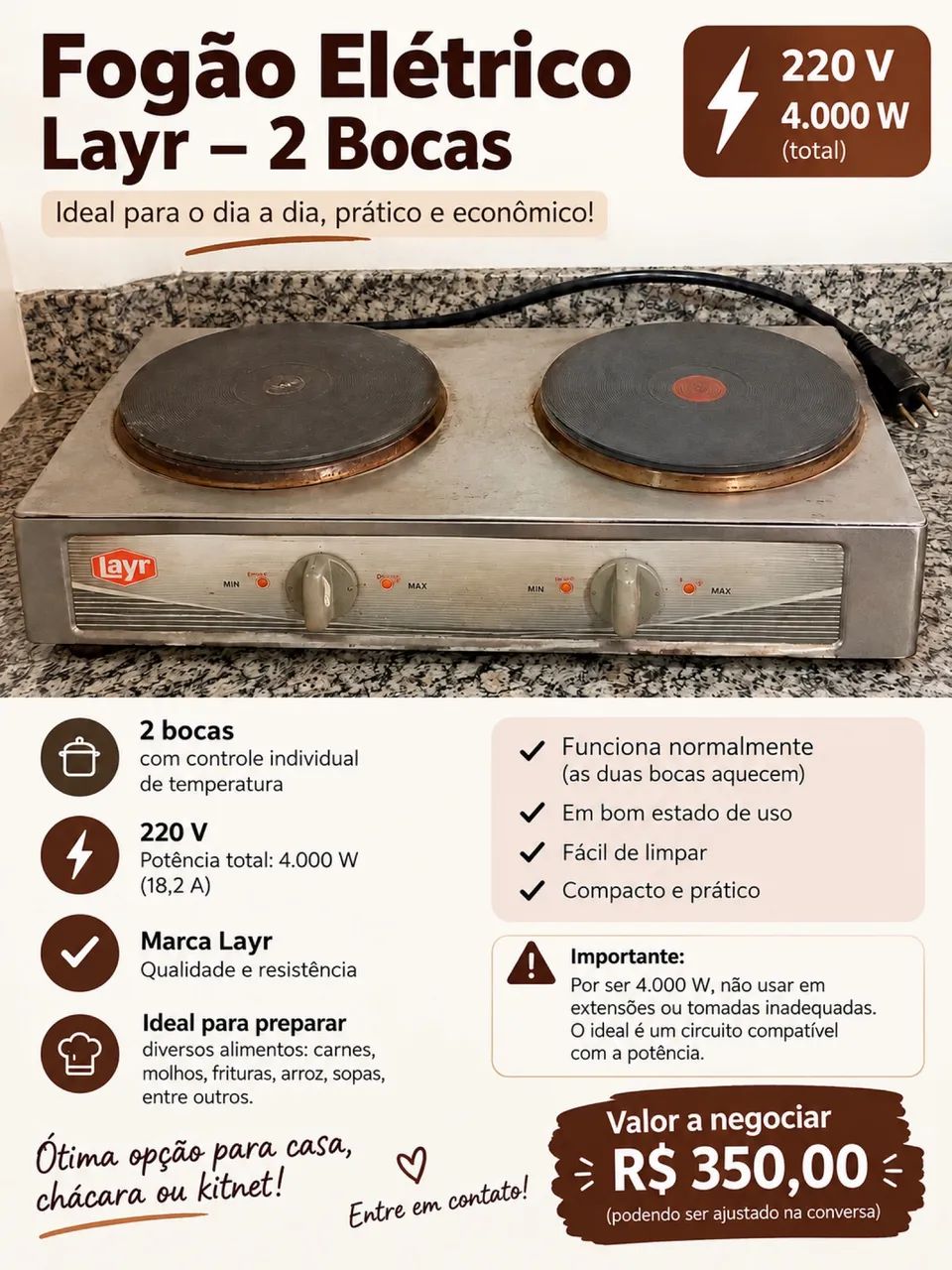 Fogão elétrico 2 bocas 