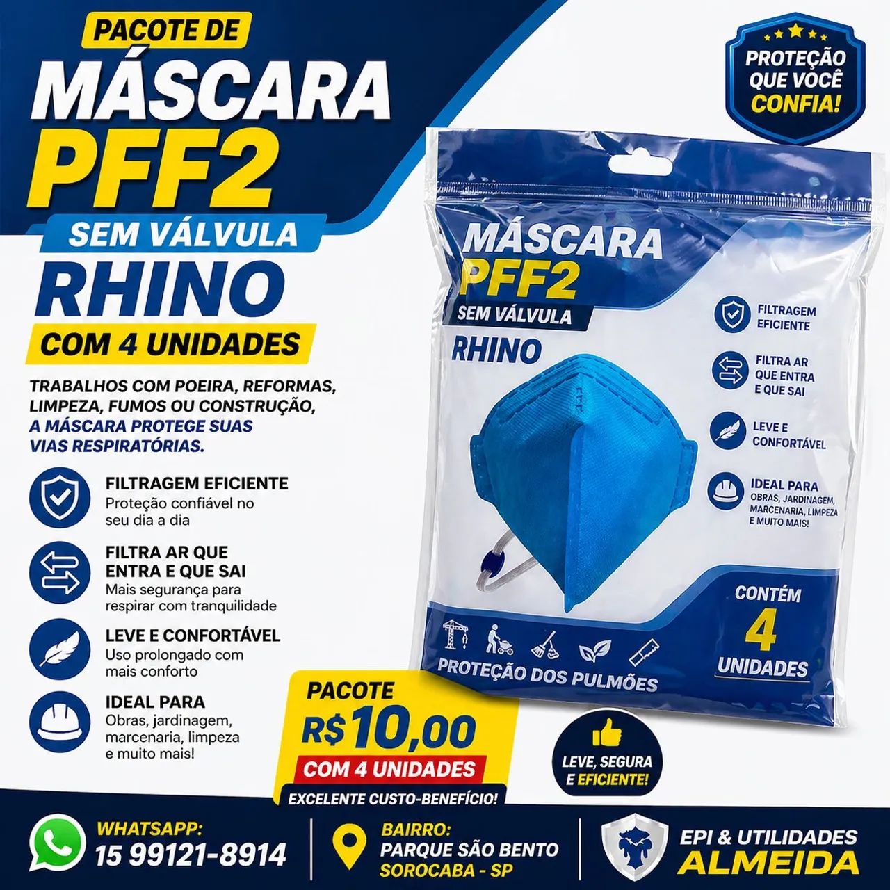 Máscara Rhino PFF2 s/válvula com 4 unidades - Foto 4