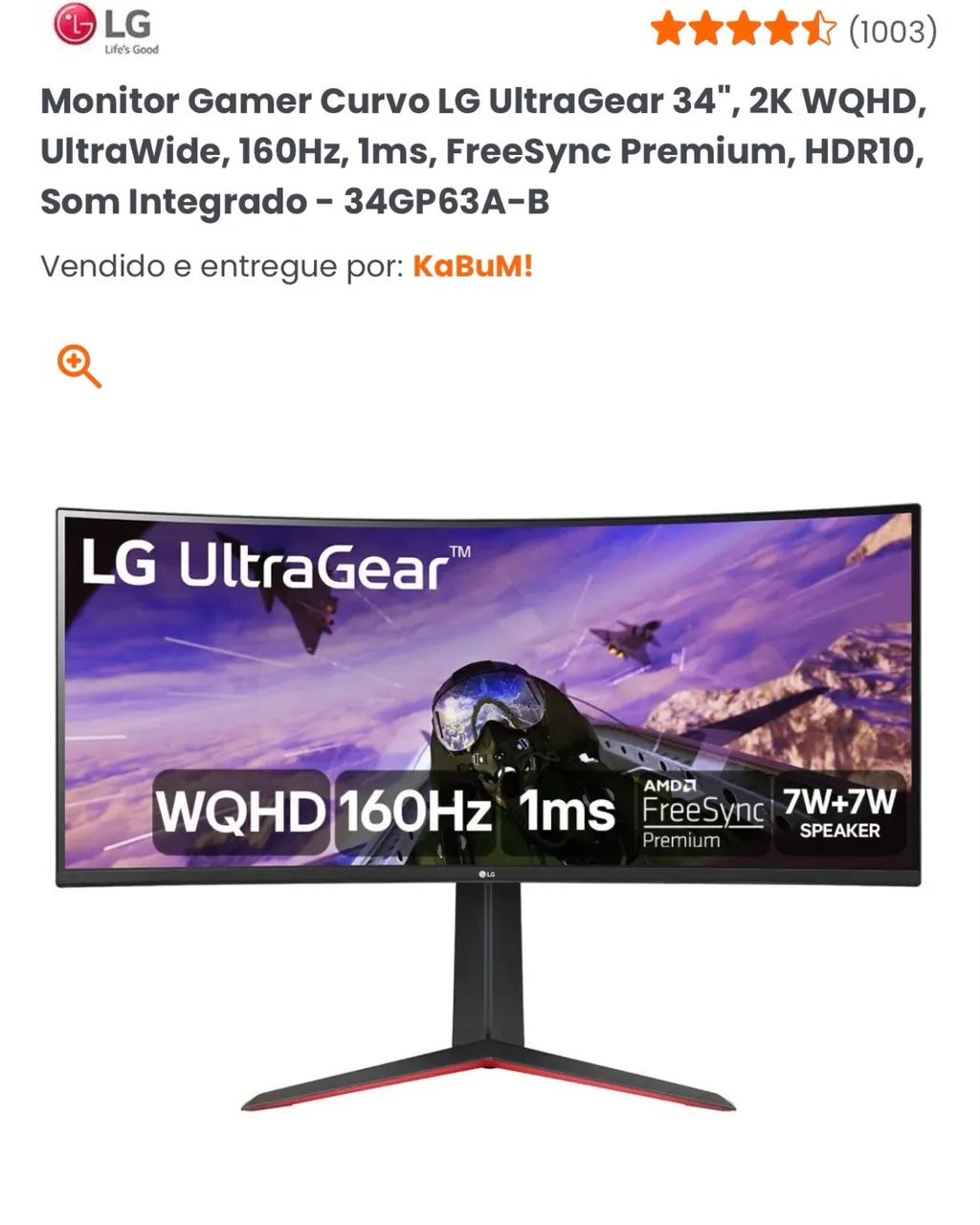 Monitor Gamer Curvo LG UltraGear 34" - Foto 3