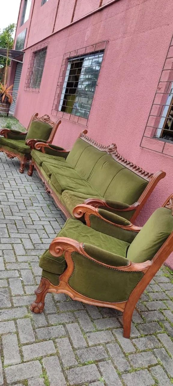 Clássico Vitoriano: Conjunto de Sofá e Poltronas Verde-Oliva - Foto 2