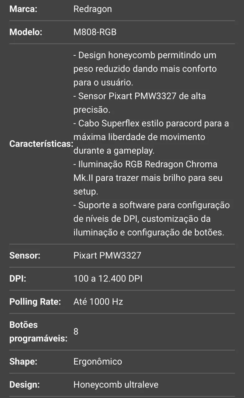 Mouse redragon storm 12400 dpi  - Foto 3