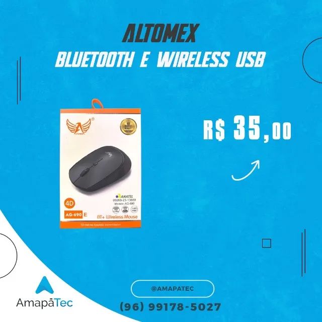 Mouse Sem Fio 2.4G E Bluetooth Altomex
