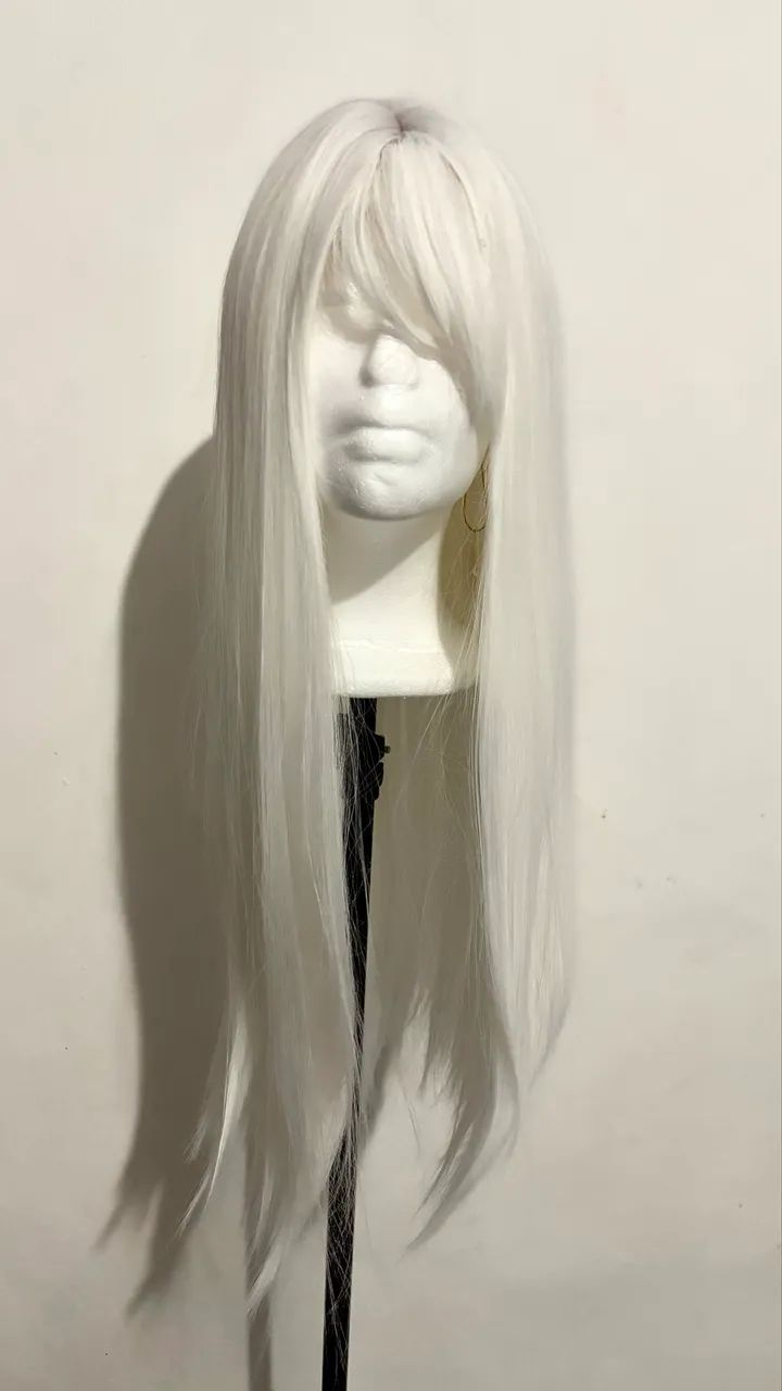 Peruca Branca De Franja Longa