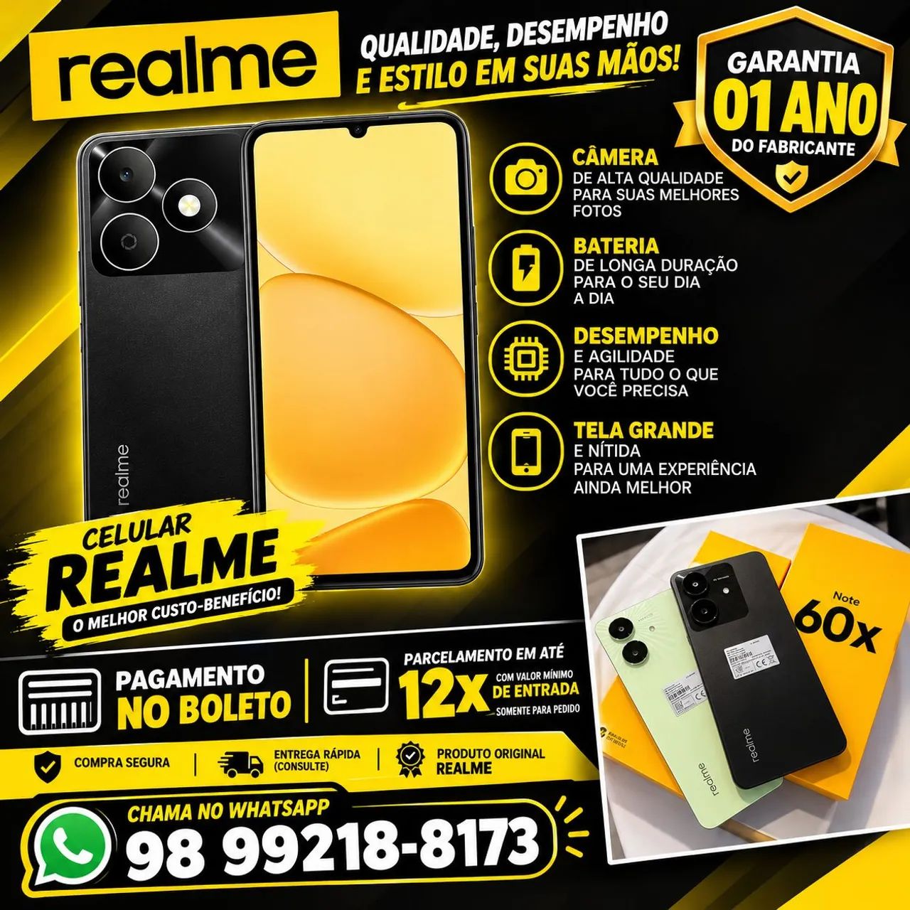 Aparelhos REALME no Boleto- NOTE 60,60X, 70, 80