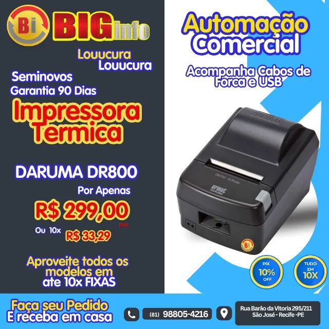 Impressora Térmica Daruma DR800 - Guilhotina em ate 10x Fixas