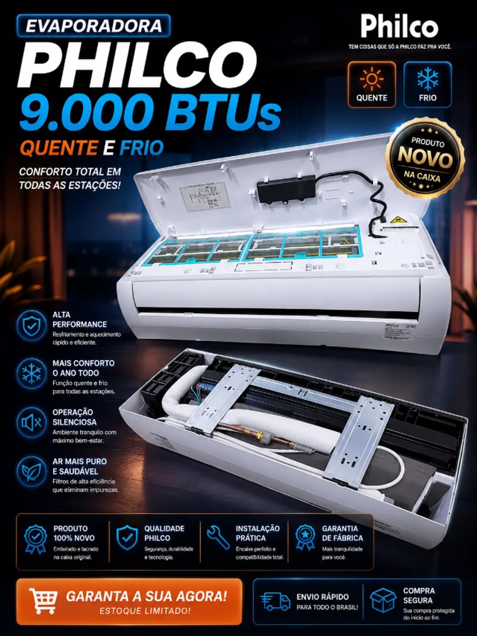Evaporadora Ar Condicionado Split Philco 9.000 BTUs QUENTE E FRIO - NOVO NA CAIXA - Foto 2