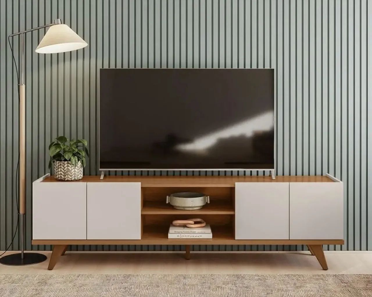 Rack de TV Moderno - Novo! Pés em madeira 