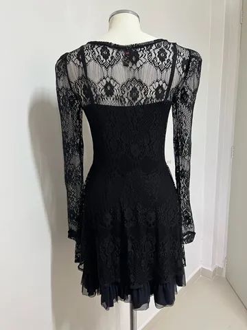 Vestido preto curto em renda - Preto - Foto 3