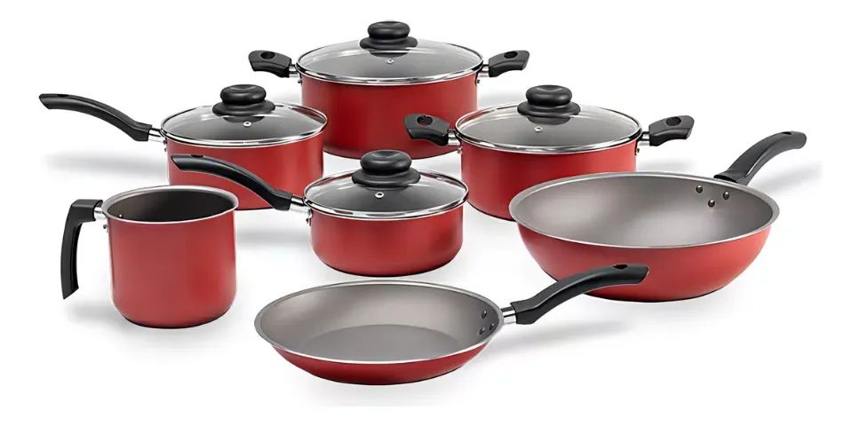Panelas Antiaderente 7 Peças Ruby Vermelho Brinox