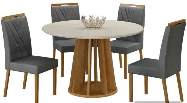 Dining Table Round Top With 04 Upholstered Chairs. Brand New Product Direct From Factory.64311797982467124