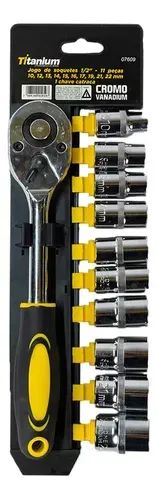 JOGO DE SOQUETES COM CATRACA 1/2" - CRV - 11 PECAS - Foto 2