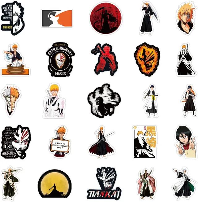 Kit 50 Adesivos de Bleach - Ichigo Kurosaki - Autocolantes Pcs Peças Unidades - Foto 5