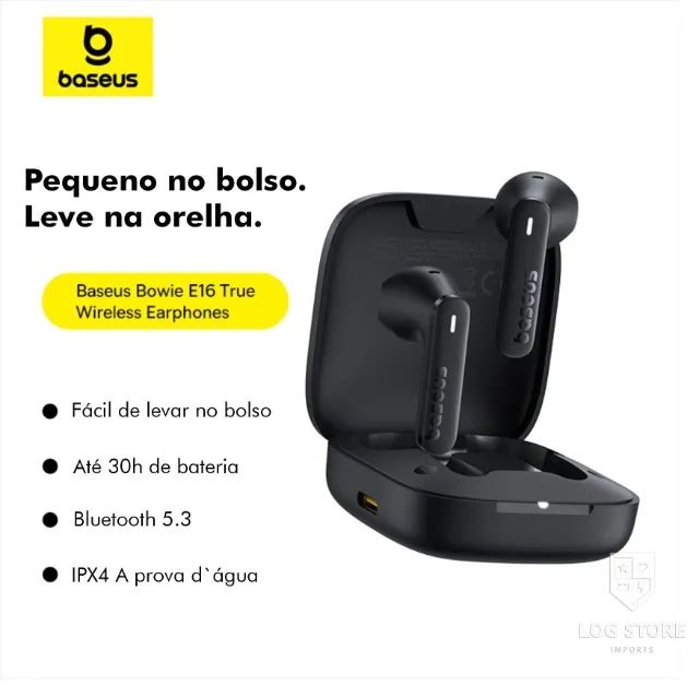 Fone Bluetooth 5.3 Baseus E16 Versão 2026 IPX4 A Prova D`Água Big Bass Preto - Foto 2